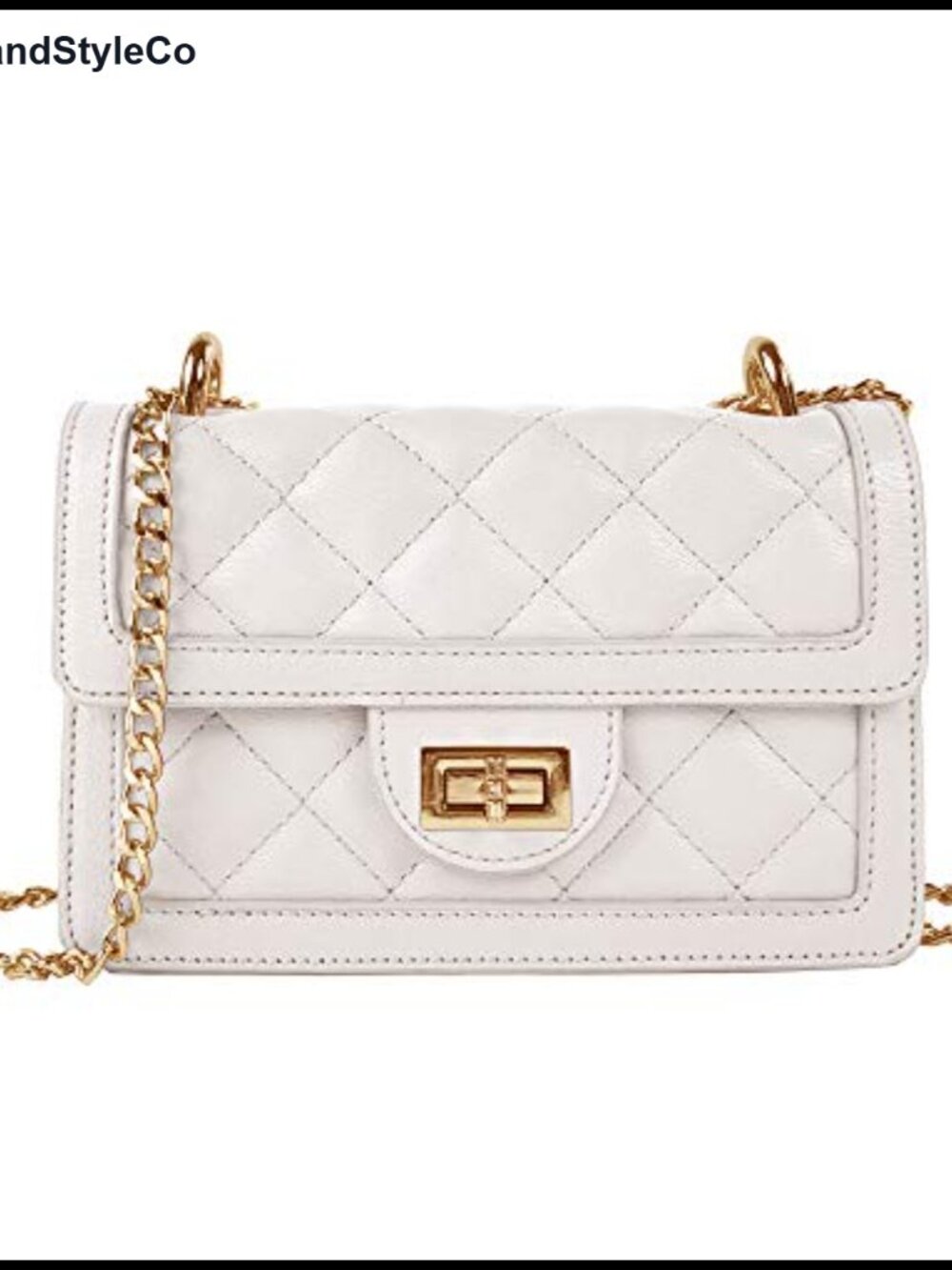 Small Quilted Vegan Leather Crossbody Bag with Gold Chain Strap Shoulder Purse